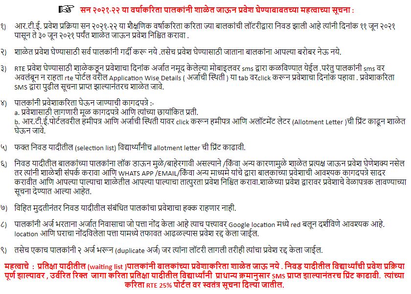 RTE Maharashtra Lottery Result 2021