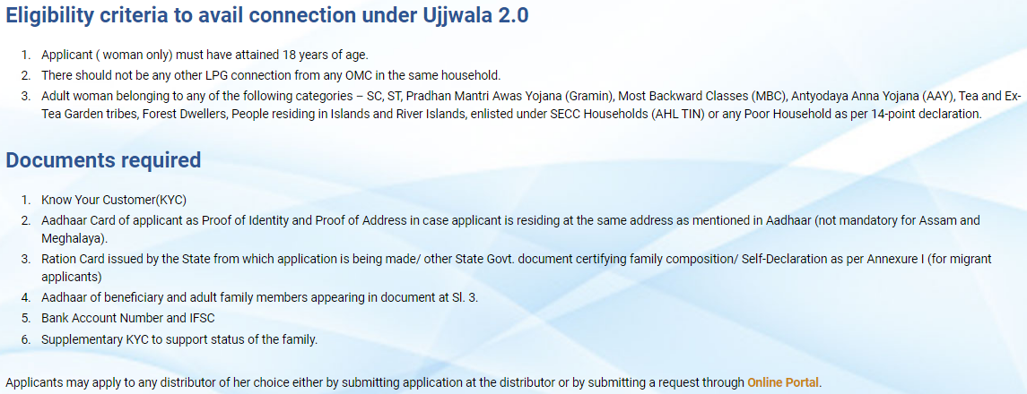 PM Ujjwala 2.0 Yojana Eligibility Criteria