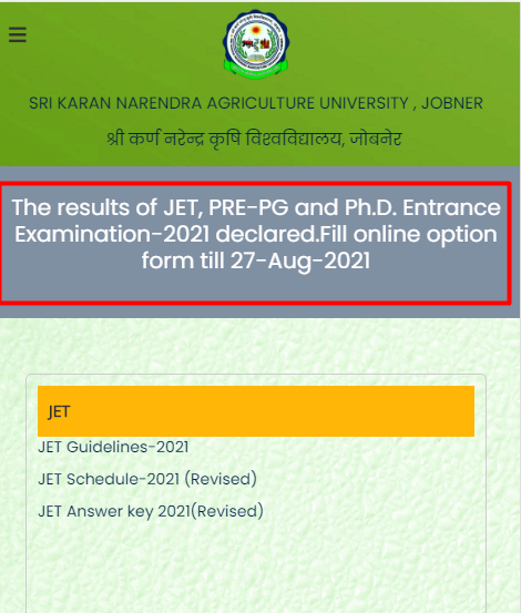JET Result 2021 Rajasthan link