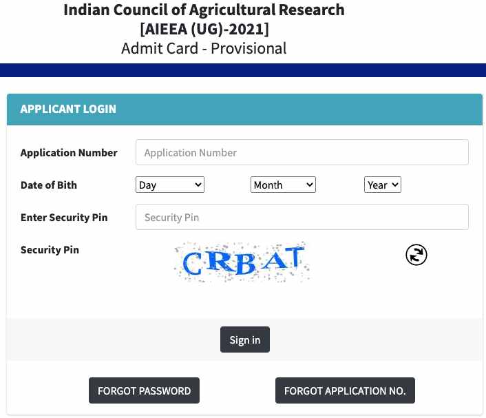 ICAR 2021 UG Admit card download link