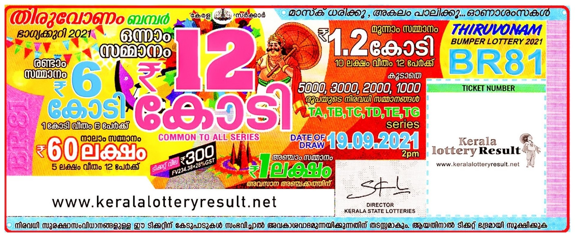 Kerala Onam Bumper Lottery 2021 Result BR 81 Today