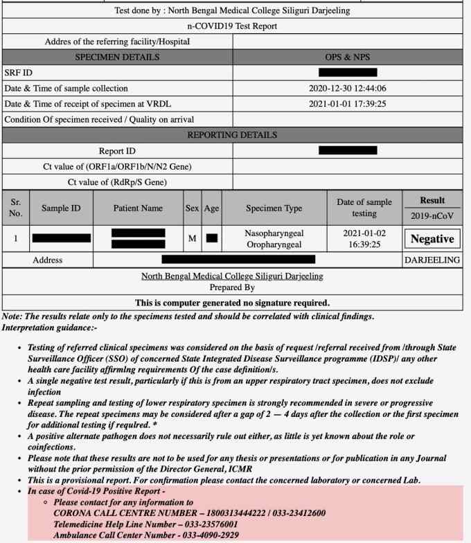 Covid-19 test report download sample