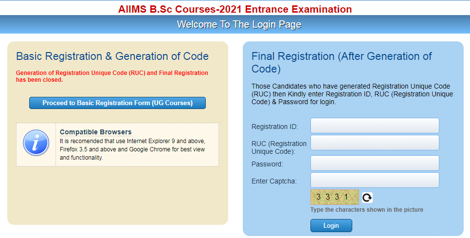 AIIMS BSC Nursing Admit Card 2021