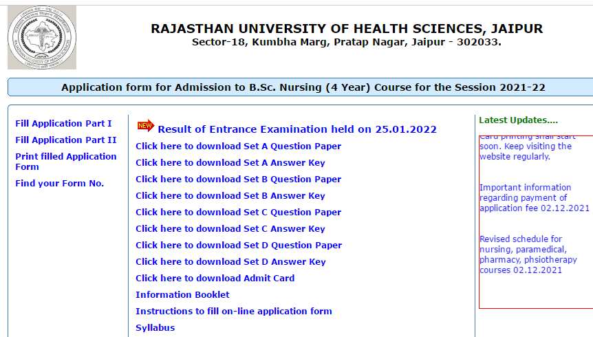 RUHS BSC Nursing Entrance Exam 2022 Result notice