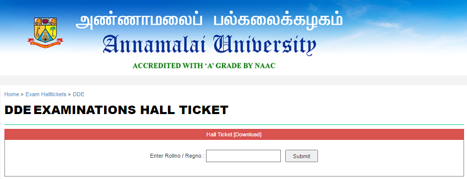 Annamalai University DDE Hall Ticket 2022