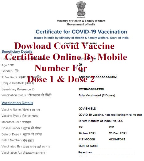 Vaccination Certificate Download Dose 1 and 2