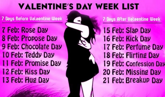 Valentine Week 2022 Complete Days List 7 to 21st February