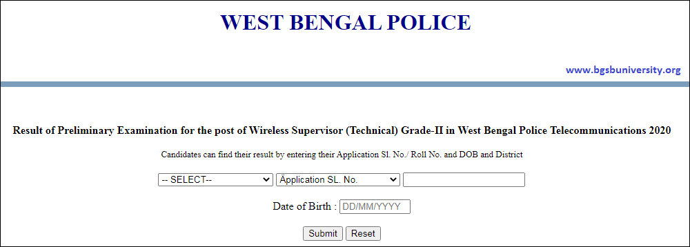 West Bengal Police Wireless Supervisor Result