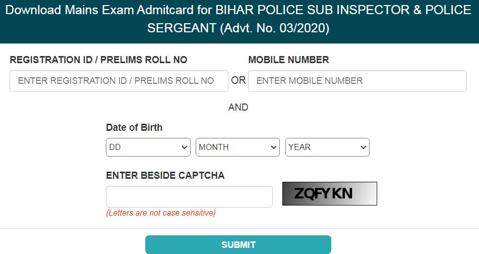 Bihar Police SI Admit Card 2022