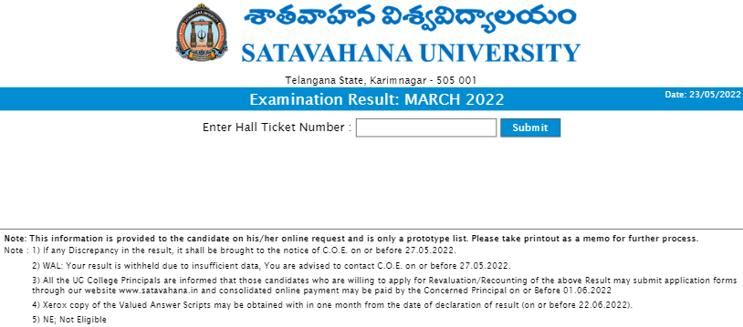 Satavahana University 1st, 3rd sem Results