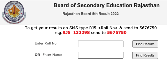 Rajasthan Board 5th Result 2022 Name Wise