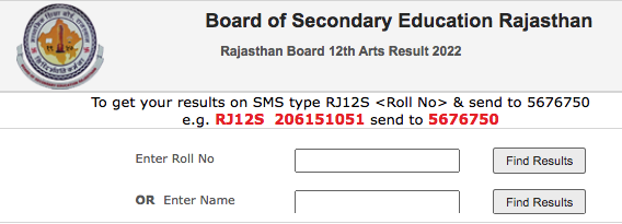 rbse 12th Arts result 2022 name wise