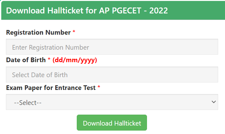 AP PGECET 2022 Hall Ticket