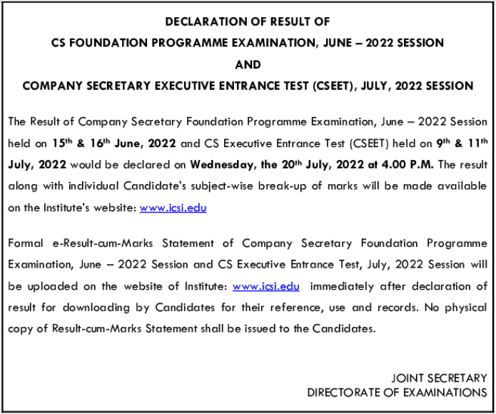 ICSI CS Foundation 2022 Result June Seesion