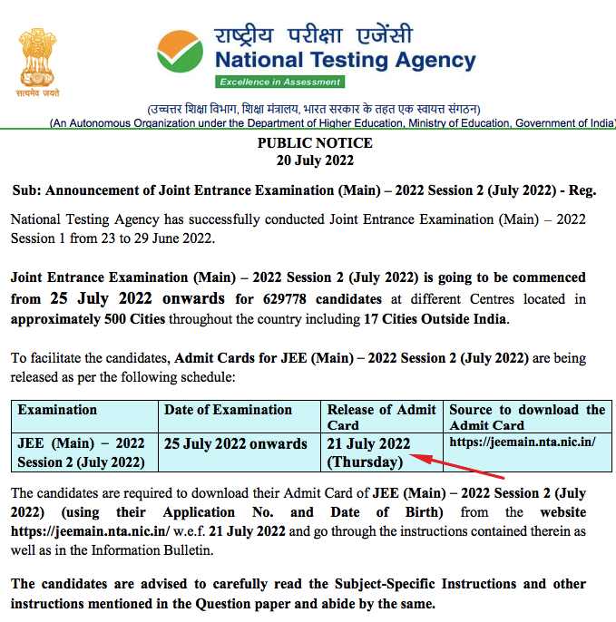 jee main admit card 2022 session 2