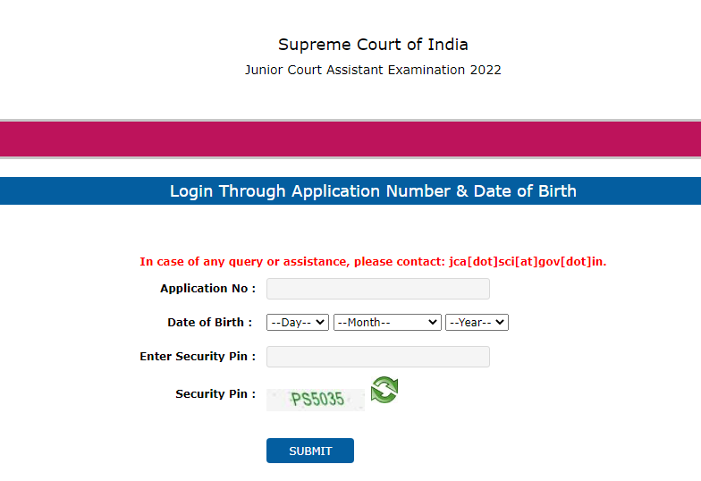 Supreme Court JCA Admit Card Link