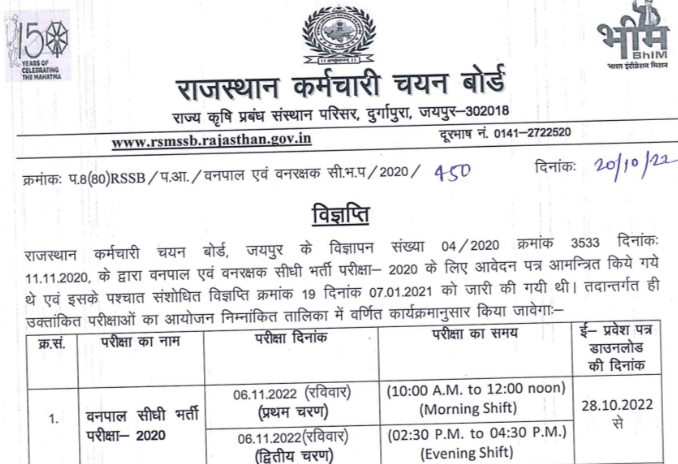 Rajasthan Vanpal Forester Exam Date 2022