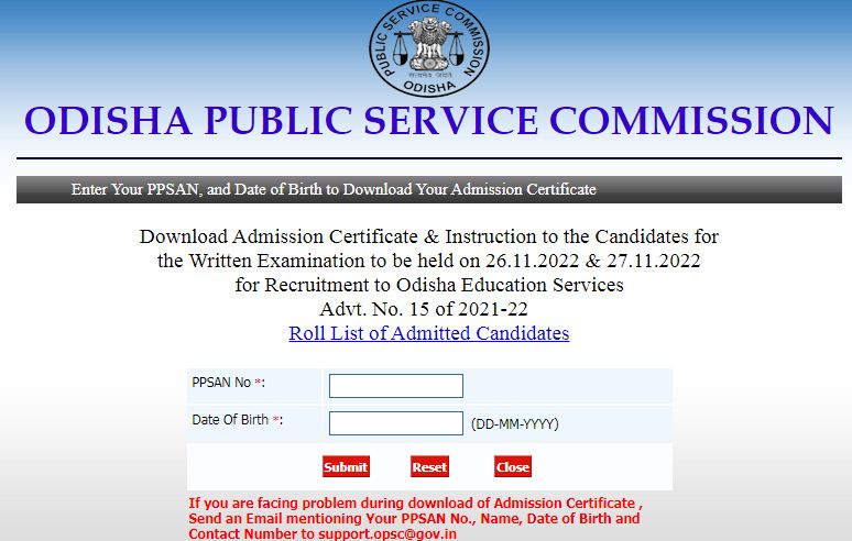 OPSC OES Admit Card 2022