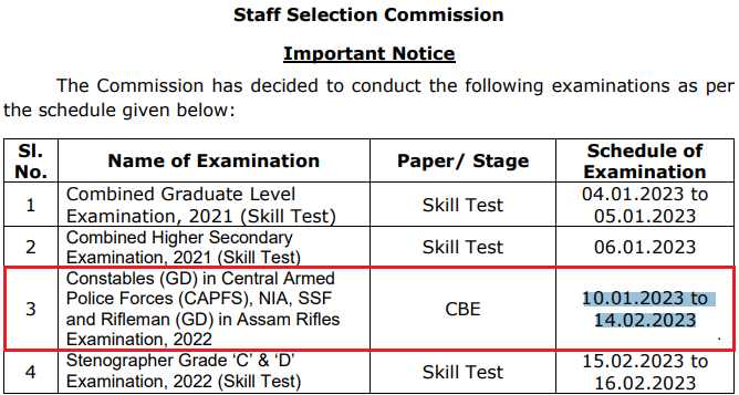 SSC GD Constable Exam Date