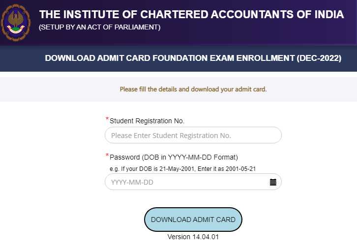 CA Foundation Admit card