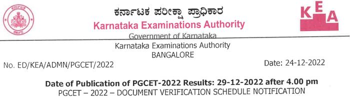 Karnataka 2022 PGCET Result Date Notice