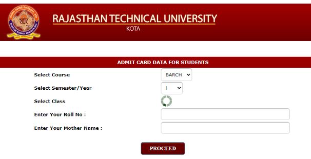 RTU Admit Card 2022-23 b.Tech