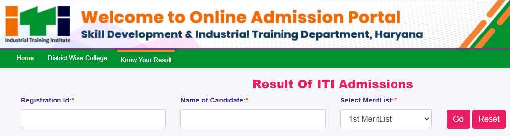 ITI Haryana Admission Merit List 2023 Link
