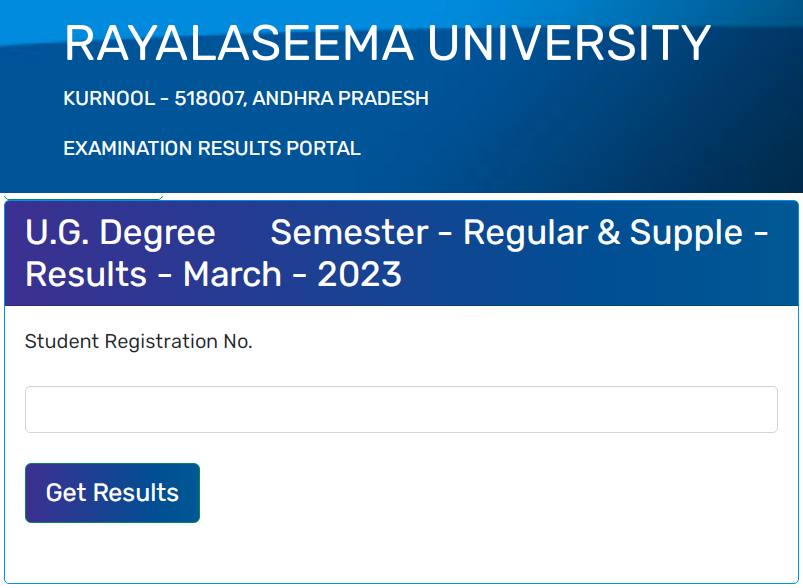 Rayalaseema University Results 2023 Semester