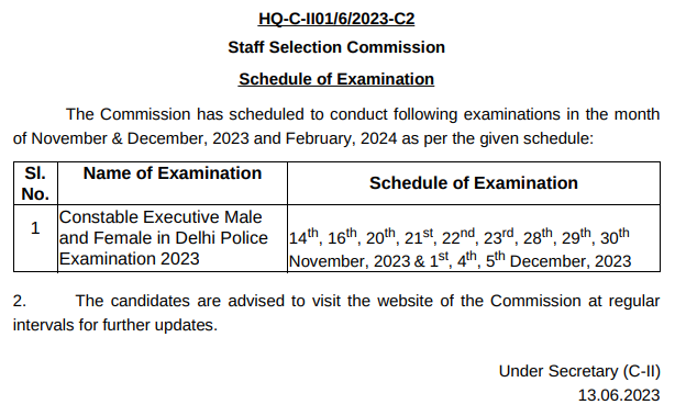 Delhi Police Constable Exam Dates