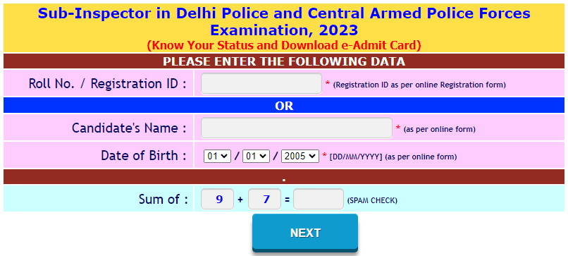 SSC CPO Admit Card Download Link