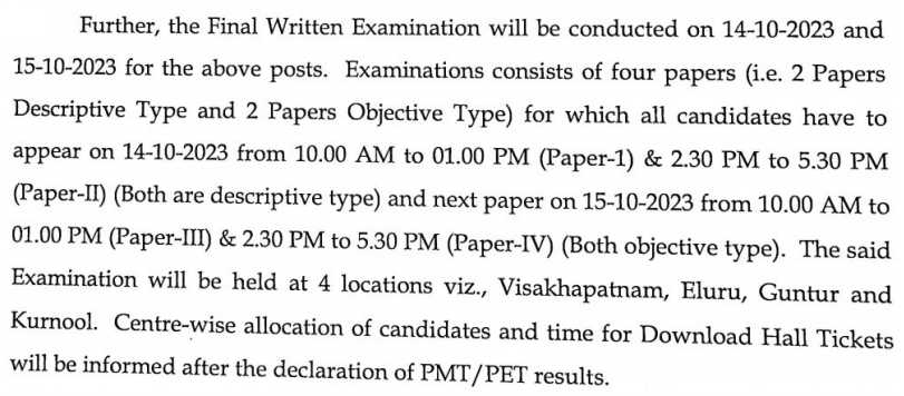 AP Police Sub Inspector Final Exam Notice